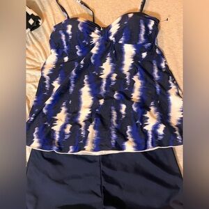 Blue Sleeveless Bustier Camisole Swimwear